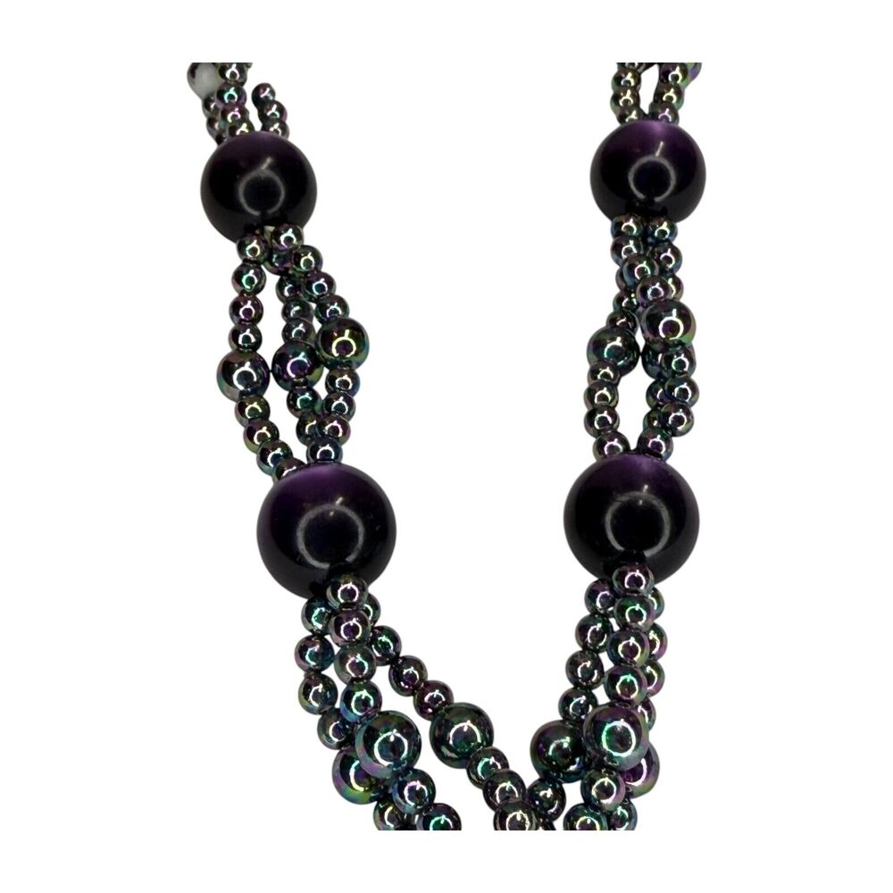 Vintage Black Beaded Tassel Necklace Multi-Strand Style Beaded Statement Jewelry - Picture 5 of 6